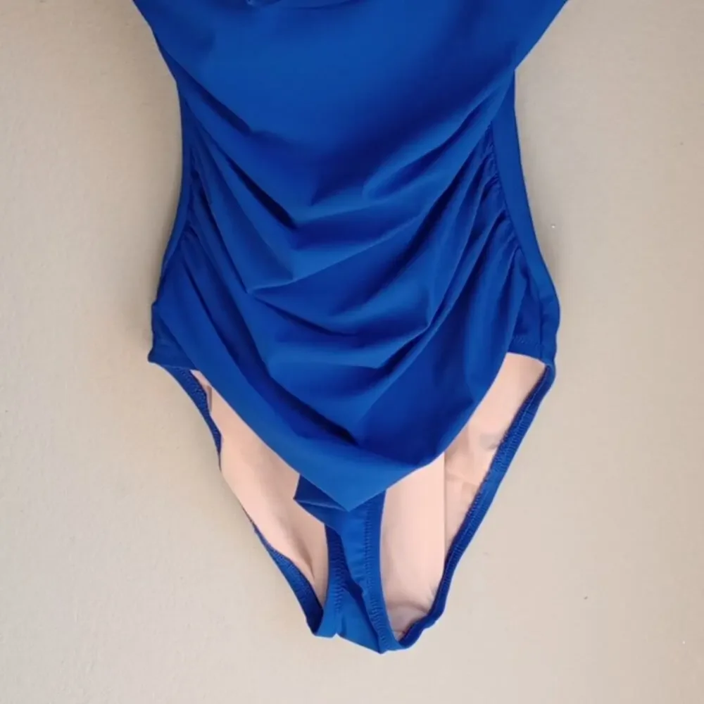 J.Crew Cobalt Blue One Piece Athletic Ruffled Bathing Suit Size XS